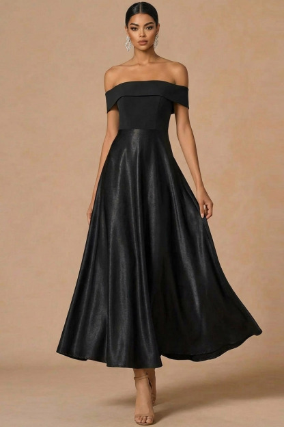 Black Formal Evening Dress A-Line Off the Shoulder Maxi Dress 