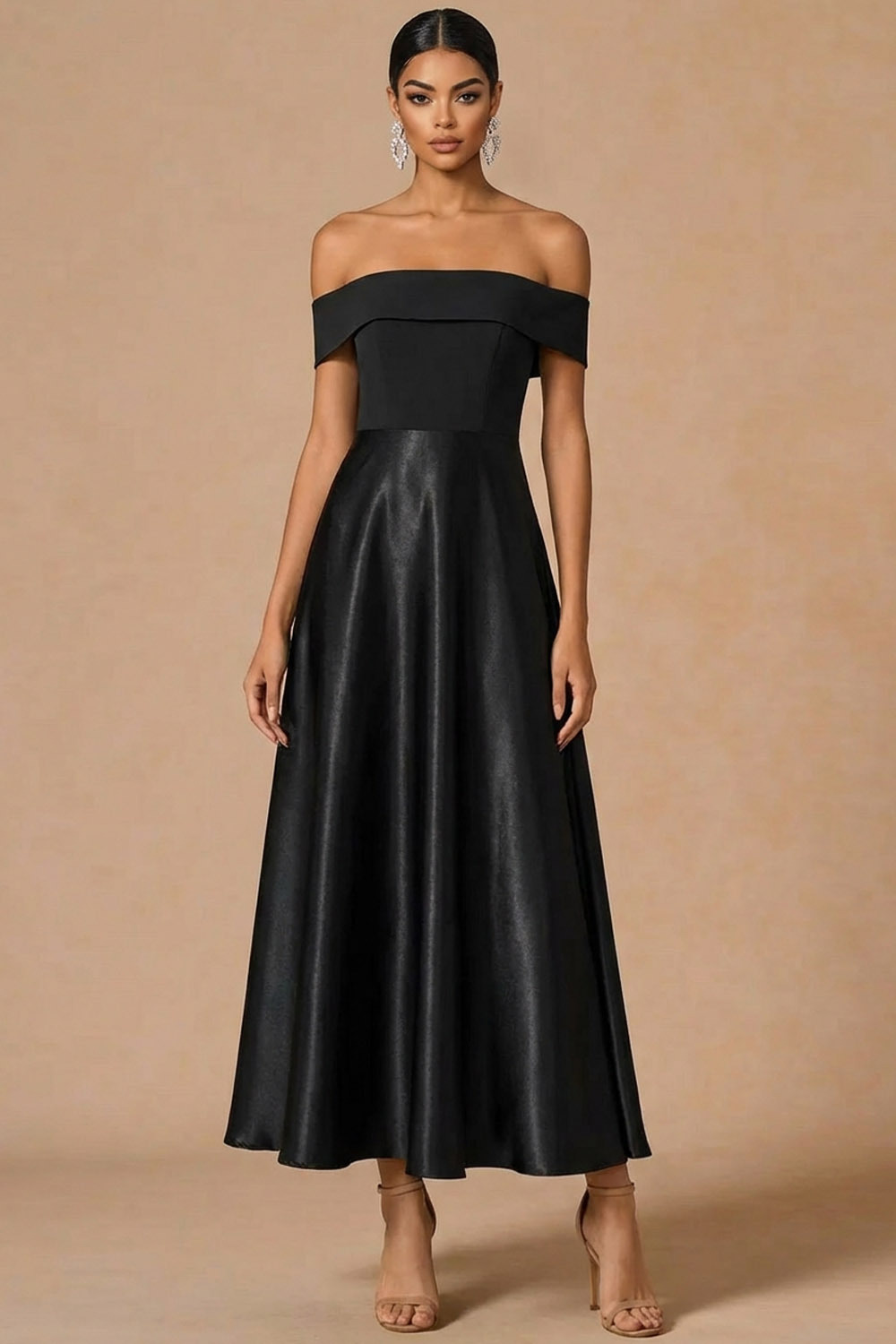 Black Formal Evening Dress A-Line Off the Shoulder Maxi Dress 