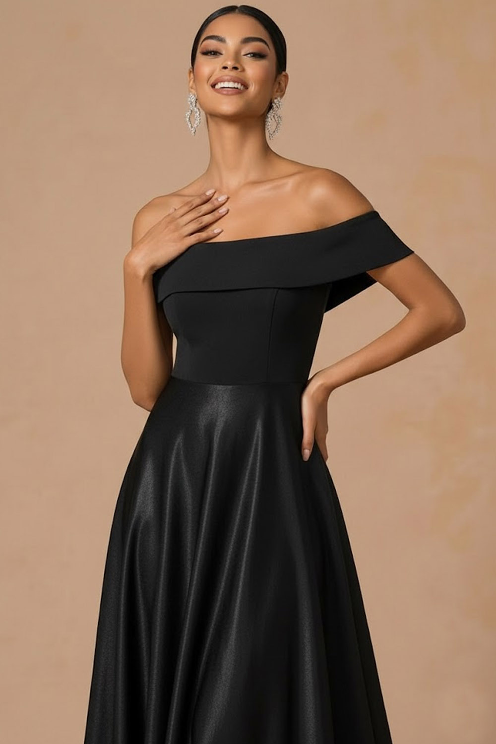 Black Formal Evening Dress A-Line Off the Shoulder Maxi Dress 