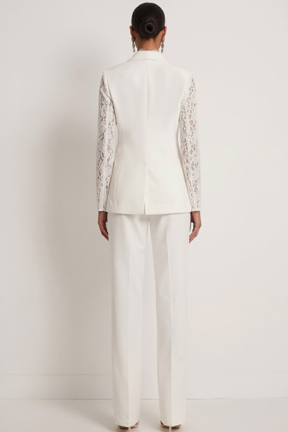 Formal Party Blazer Suit Sets White Lapel Lace Sleeve Pants Set