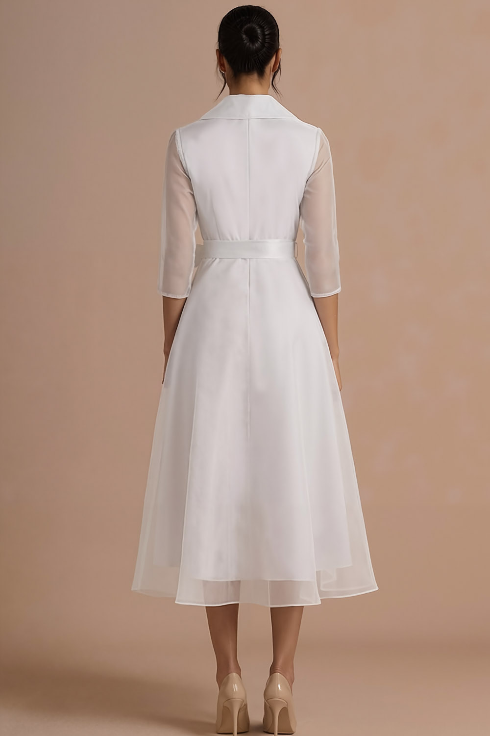 Burgundy Formal Evening Dress A-Line Lapel Long Sleeve Midi Dress 