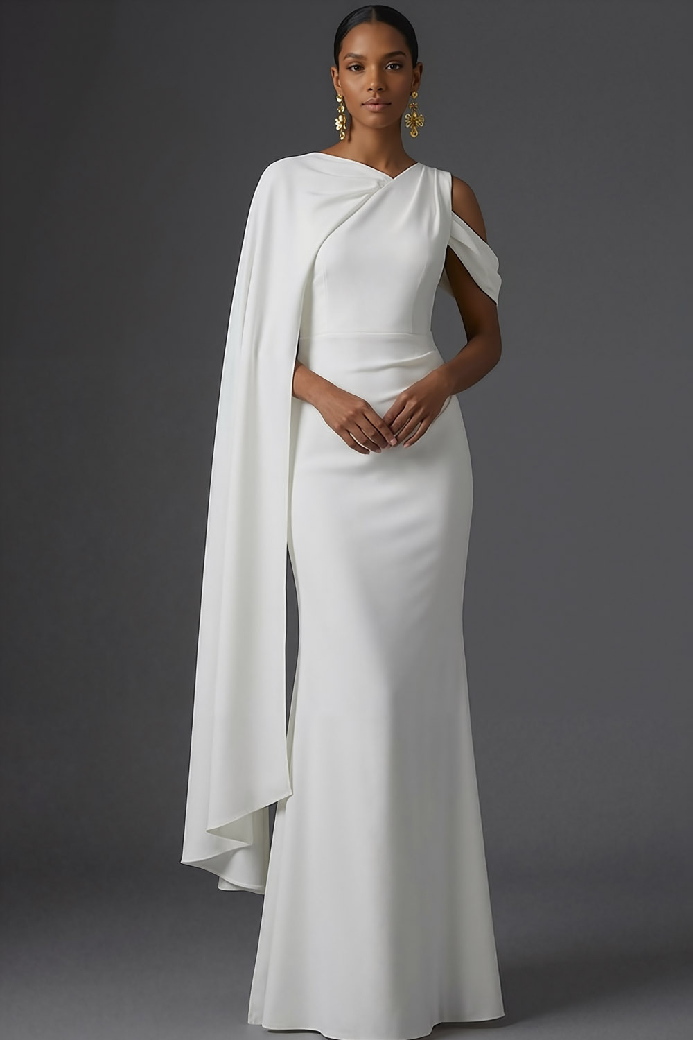 Dusty Sage Formal Dress Mermaid One Shoulder Chiffon Maxi Dress with Cape