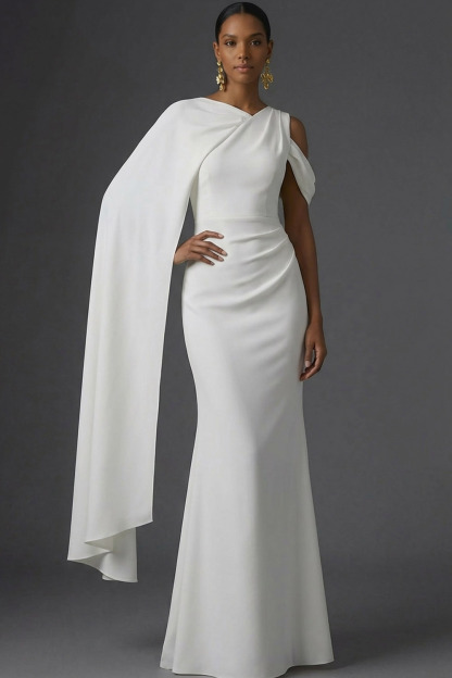 Dusty Sage Formal Dress Mermaid One Shoulder Chiffon Maxi Dress with Cape