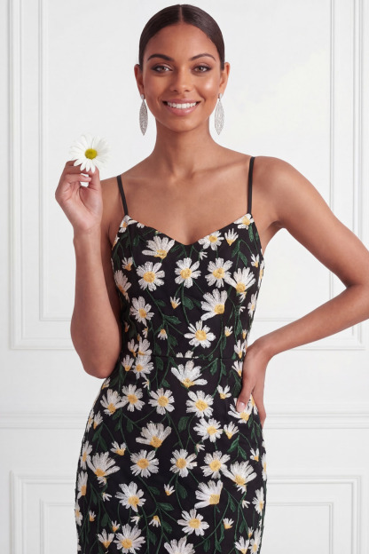 Black Wedding Guest Dress Sheath Spaghetti Straps Floral Maxi Dress 