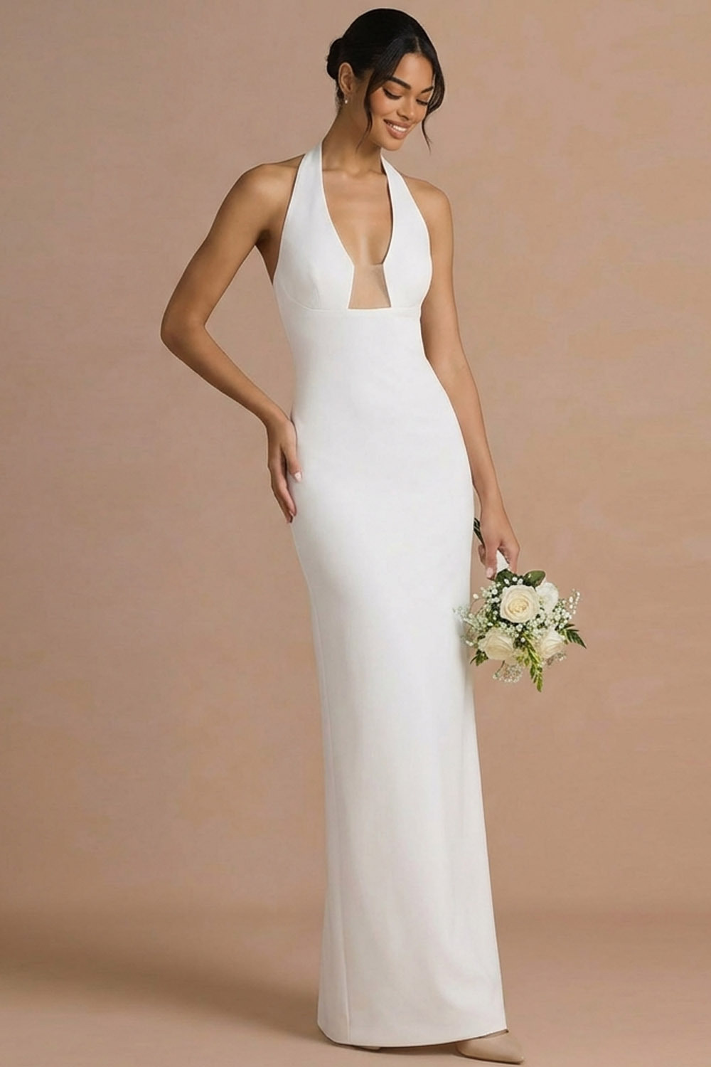 Red Formal Evening Dress Sheath Halter Backless Maxi Dress 