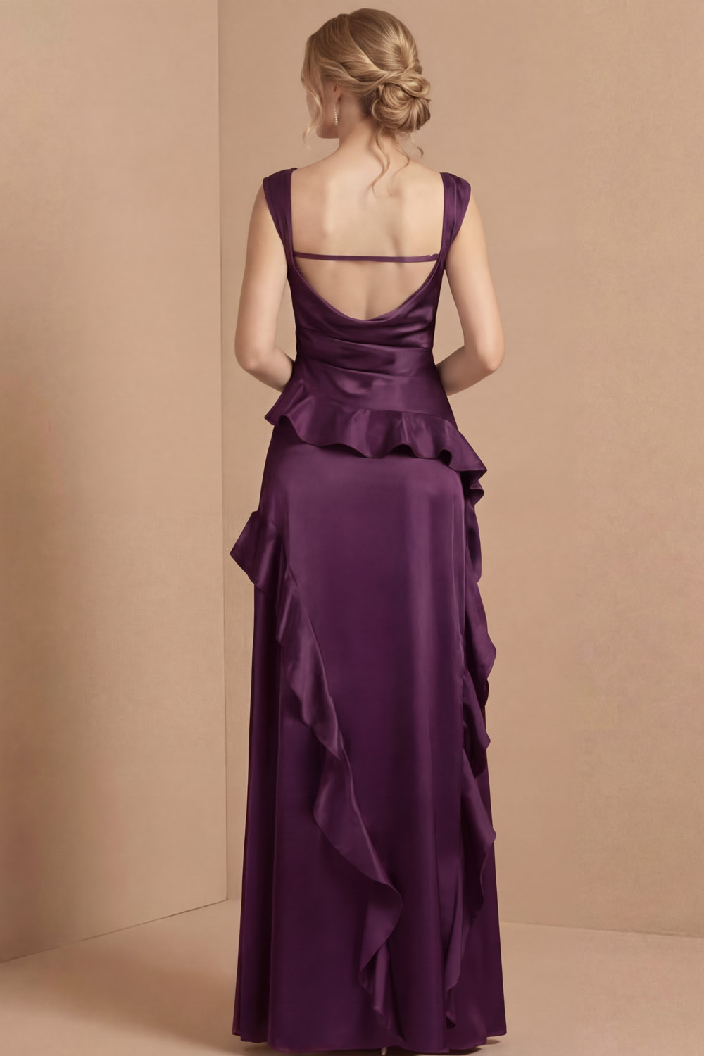 Purple Formal Evening Dress Sheath Straps Satin Maxi Dress with Slit