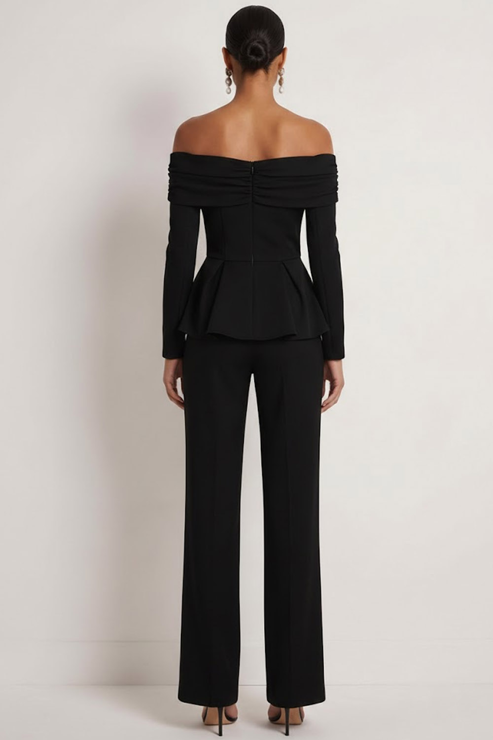 White Party Suit Sets Off the Shoulder Long Sleeve Pants Set