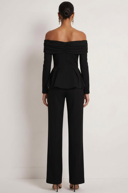 White Party Suit Sets Off the Shoulder Long Sleeve Pants Set