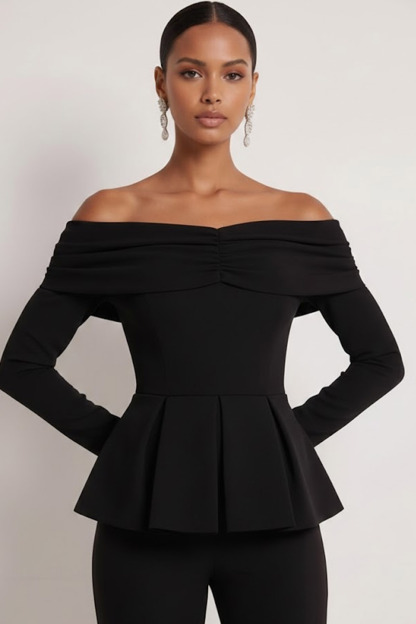 White Party Suit Sets Off the Shoulder Long Sleeve Pants Set