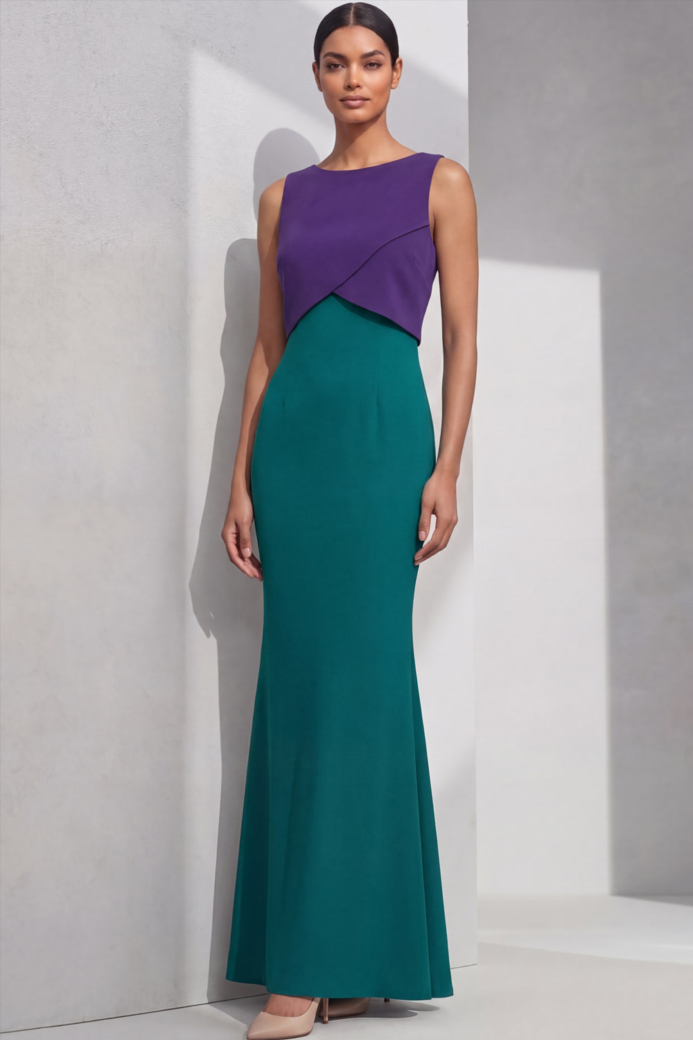 Peacock Blue Formal Prom Dress Mermaid Crew Neck Maxi Dress