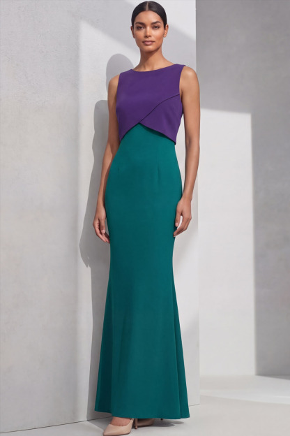 Peacock Blue Formal Prom Dress Mermaid Crew Neck Maxi Dress 