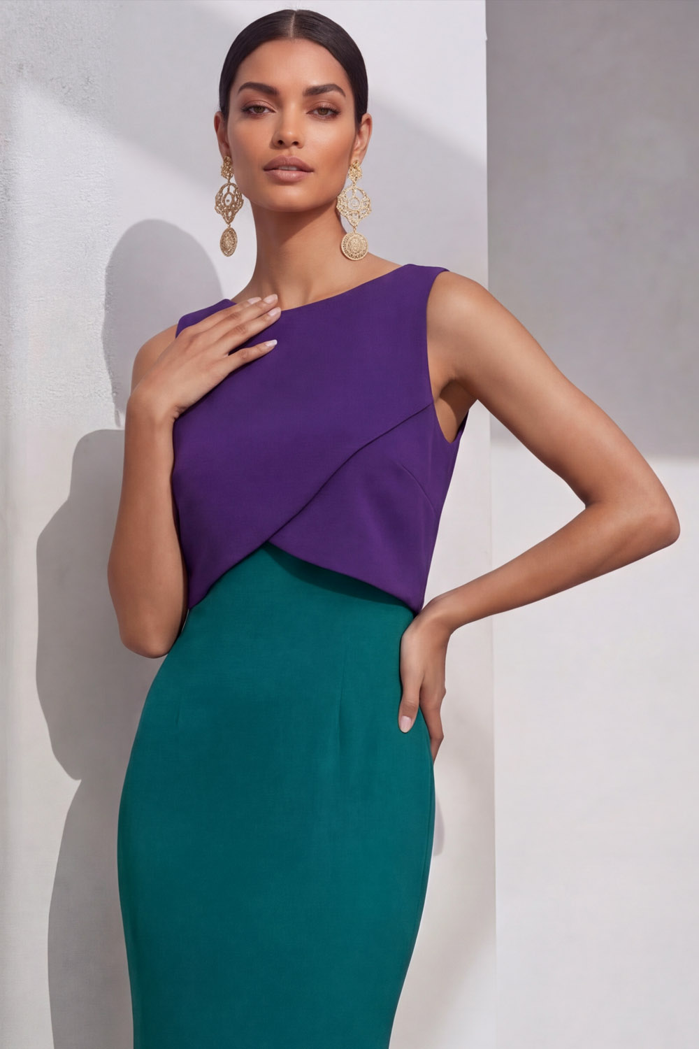 Peacock Blue Formal Prom Dress Mermaid Crew Neck Maxi Dress 