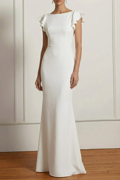 White Formal ​Wedding Bridesmaid Dress Mermaid Crew Neck Maxi Dress 