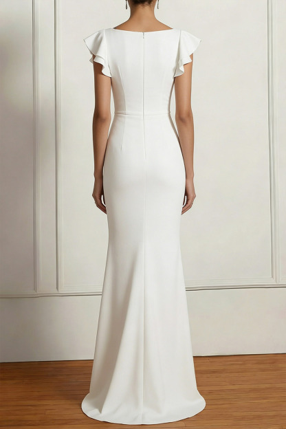 White Formal ​Wedding Bridesmaid Dress Mermaid Crew Neck Maxi Dress 