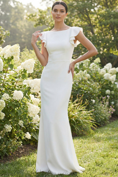 White Formal ​Wedding Bridesmaid Dress Mermaid Crew Neck Maxi Dress 