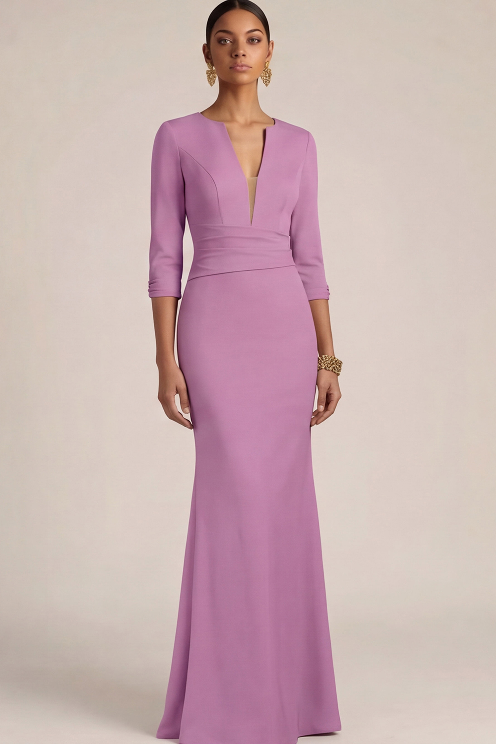 Mustard Green Wedding Guest Dress Mermaid V-Neck Maxi Dress