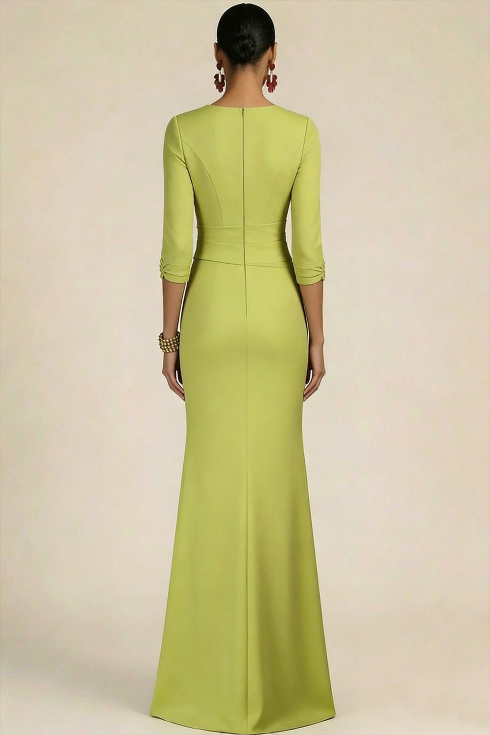 Mustard Green Wedding Guest Dress Mermaid V-Neck Maxi Dress