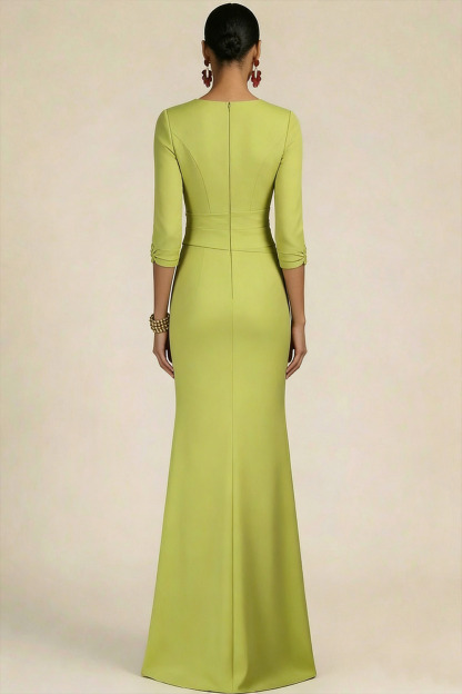 Mustard Green Wedding Guest Dress Mermaid V-Neck Maxi Dress