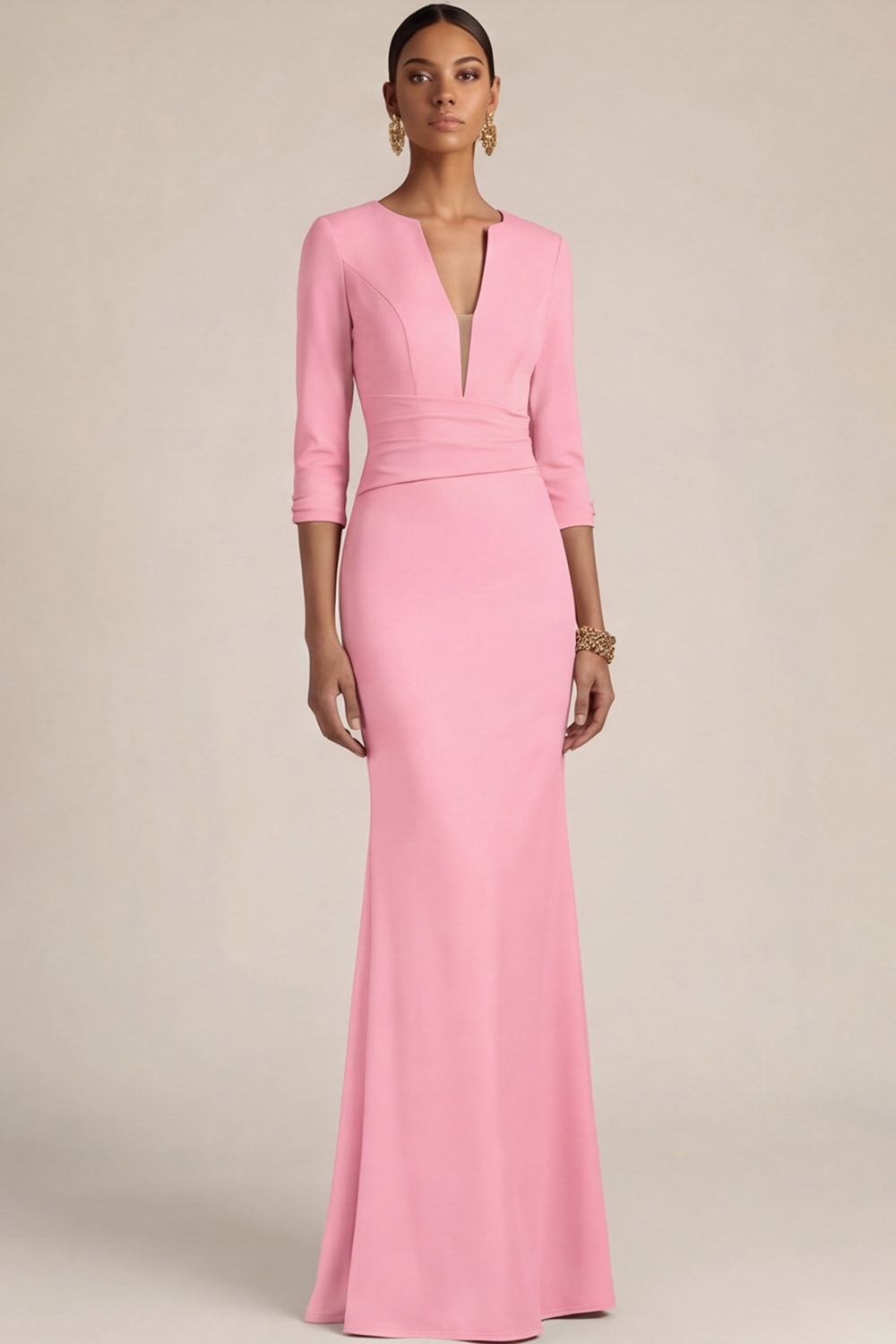 Mustard Green Wedding Guest Dress Mermaid V-Neck Maxi Dress