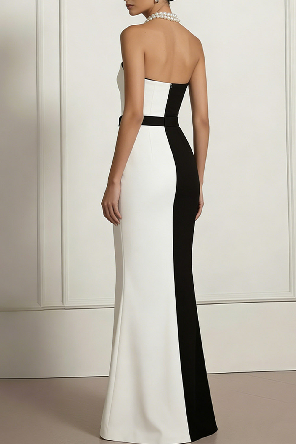 Black Formal Evening Dress Mermaid Strapless Splicing Maxi Dress with Slit