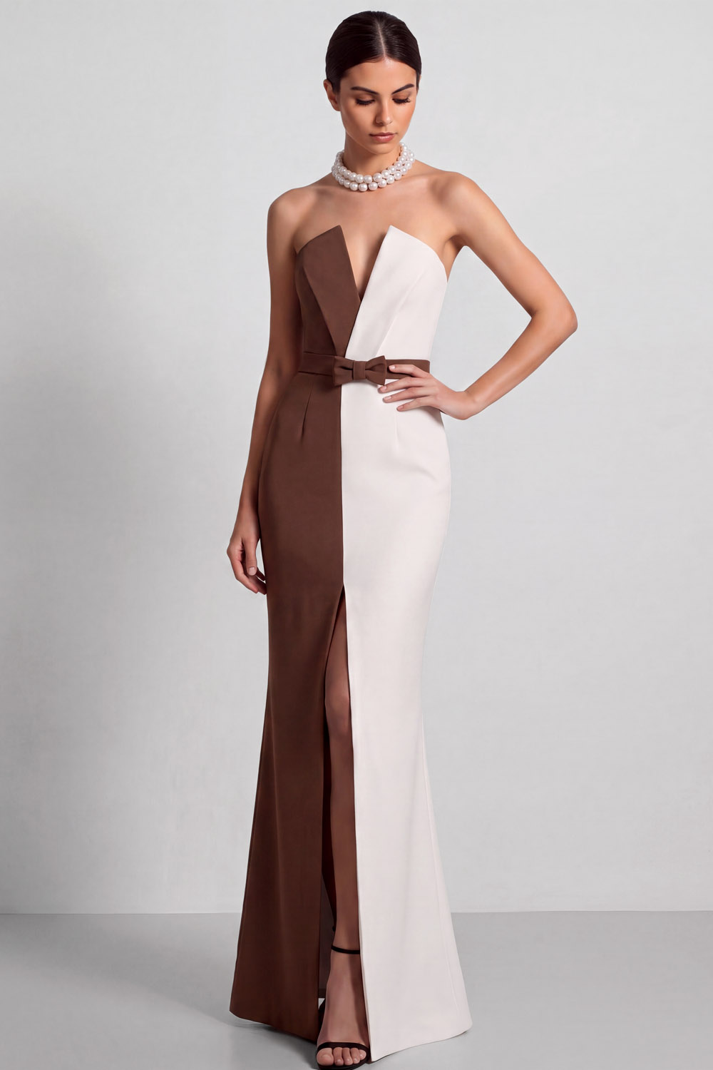 The Domino | Black Formal Evening Dress Mermaid Strapless Splicing Maxi Dress with Slit | Chiclody
