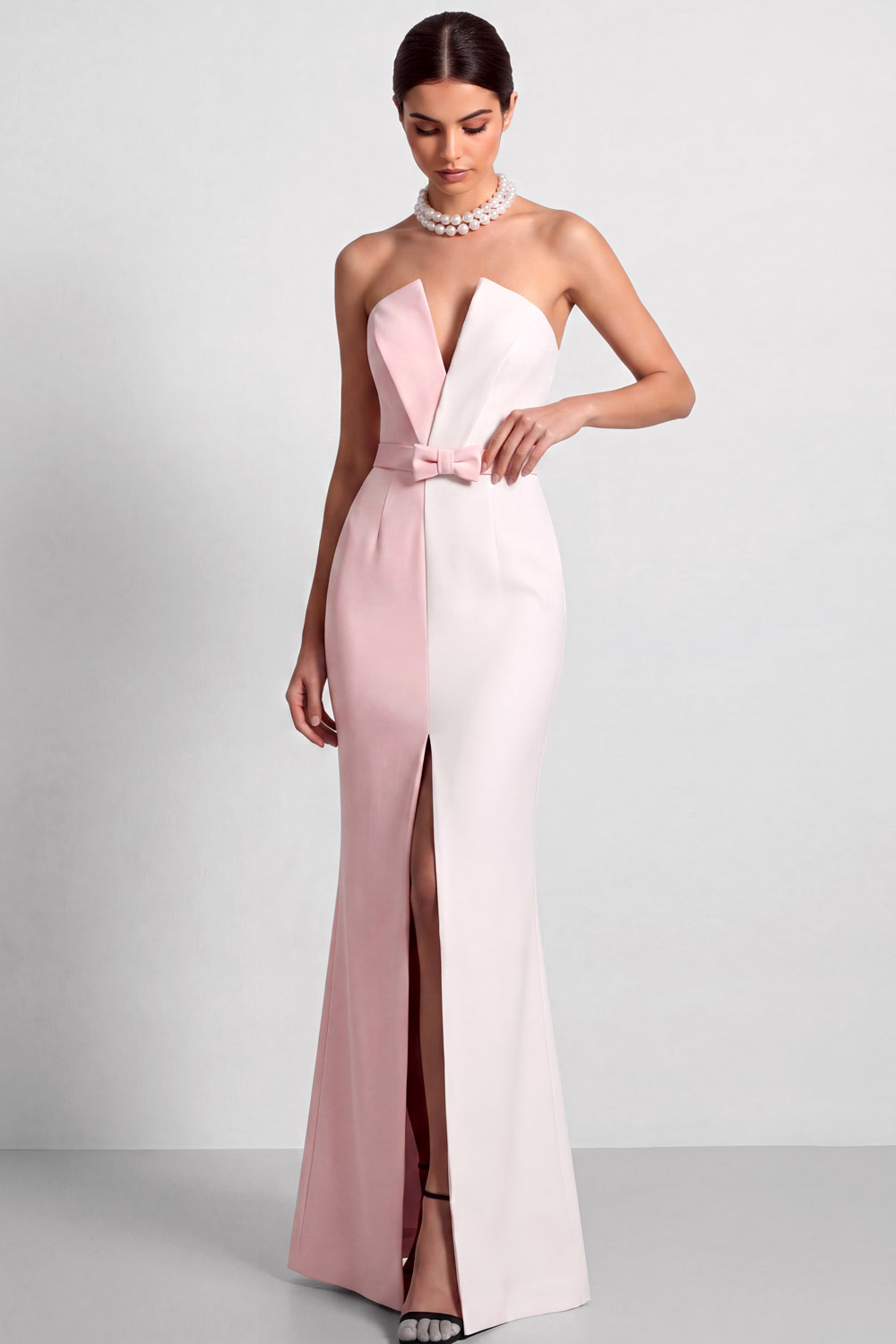 The Domino | Black Formal Evening Dress Mermaid Strapless Splicing Maxi Dress with Slit | Chiclody
