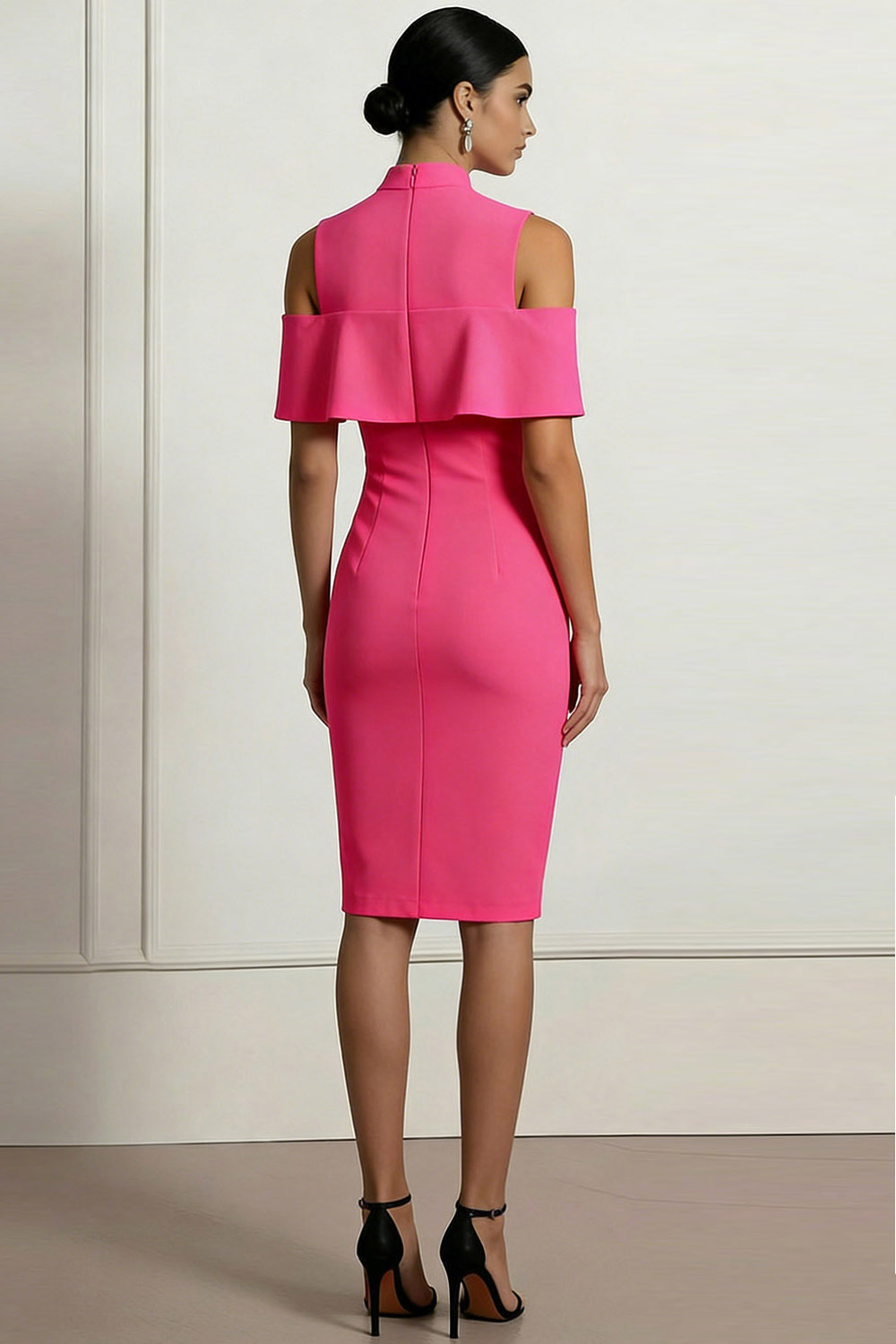 Fuchsia Formal Evening Dress Bodycon Cold Shoulder Midi Dress