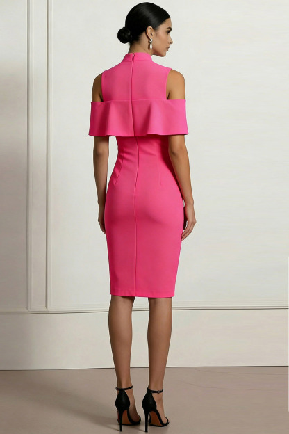 Fuchsia Formal Evening Dress Bodycon Cold Shoulder Midi Dress