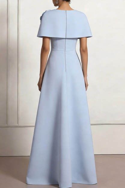 Sky Blue Formal Dress A-Line Round Neck Maxi Dress with Cape