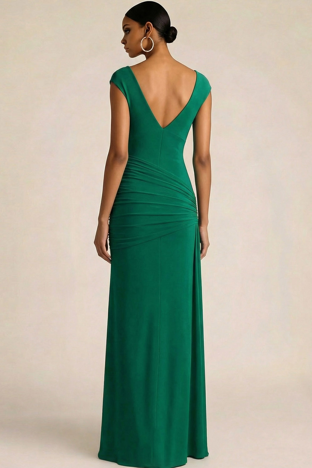 Red Formal Evening Dress V-Neck Sleeveless Ruched Chiffon Maxi Dress 