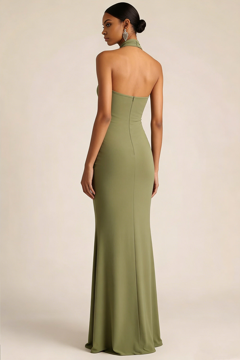 Olive Formal Dress Mermaid Halter Ruched Chiffon Maxi Dress 