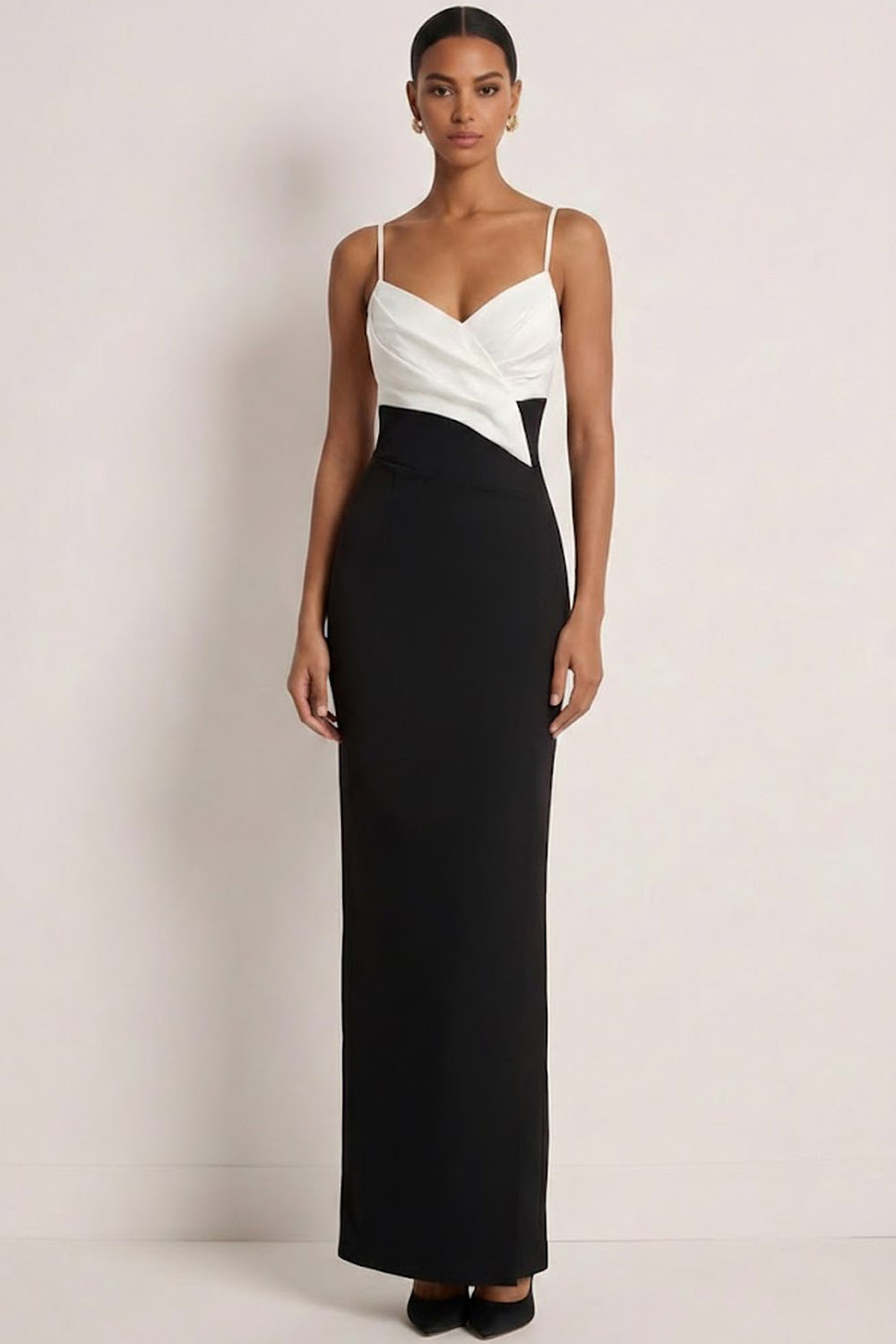 Black Formal Evening Dress Sheath Spaghetti Straps Splicing Maxi Dress