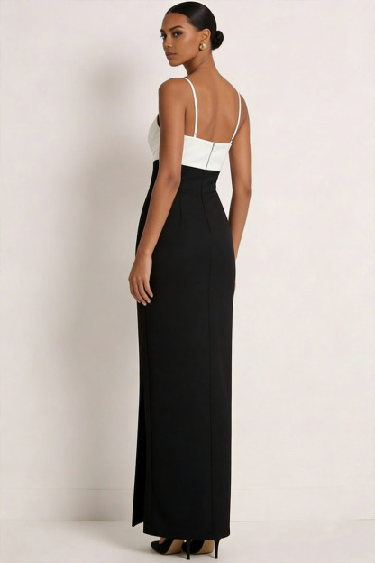 Black Formal Evening Dress Sheath Spaghetti Straps Splicing Maxi Dress