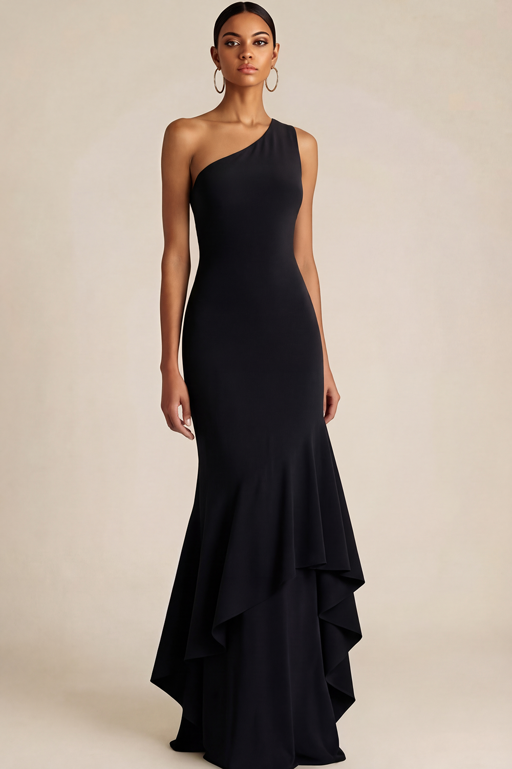 Olive Formal Dress Mermaid One Shoulder Maxi Dress with Ruffle