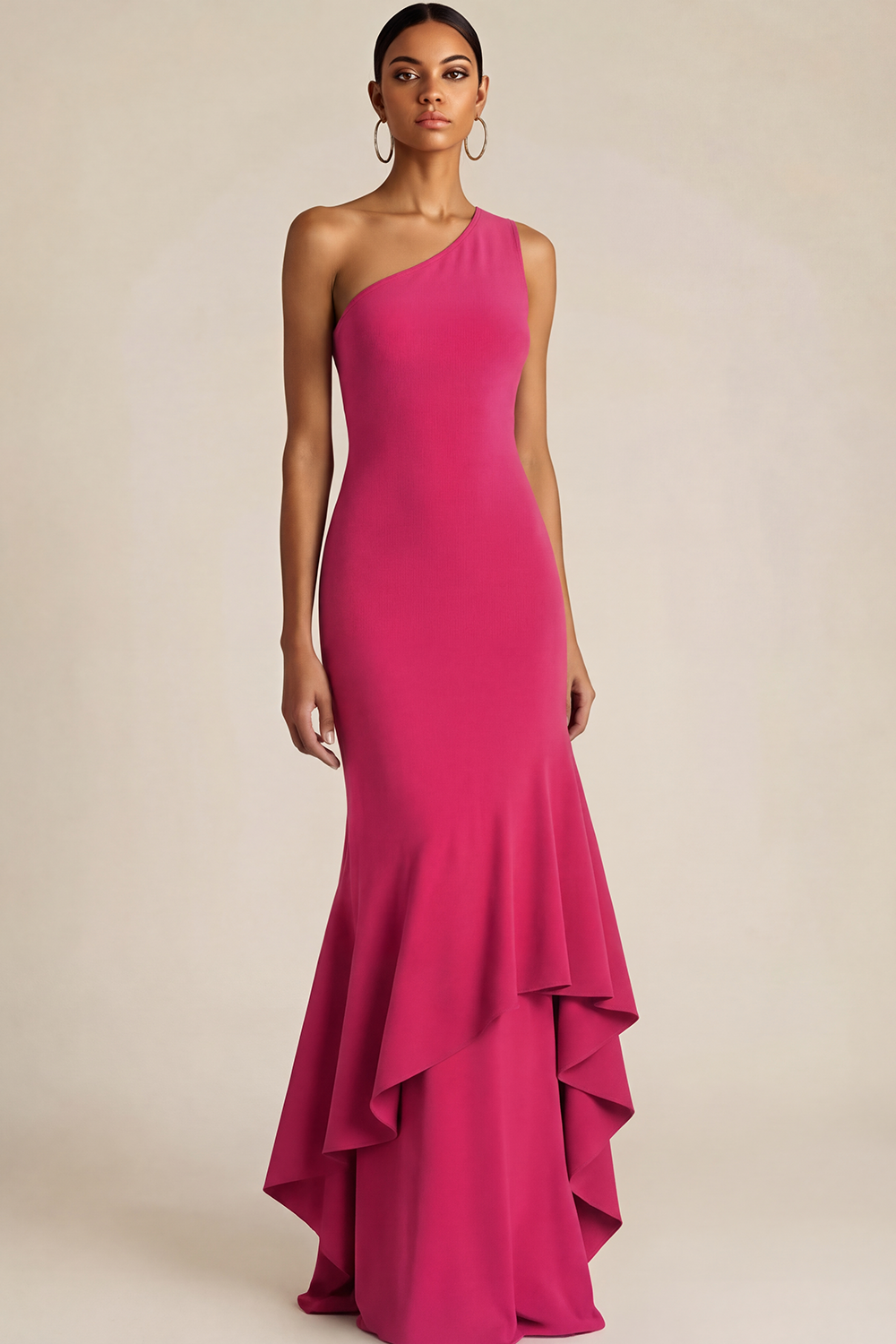 Olive Formal Dress Mermaid One Shoulder Maxi Dress with Ruffle