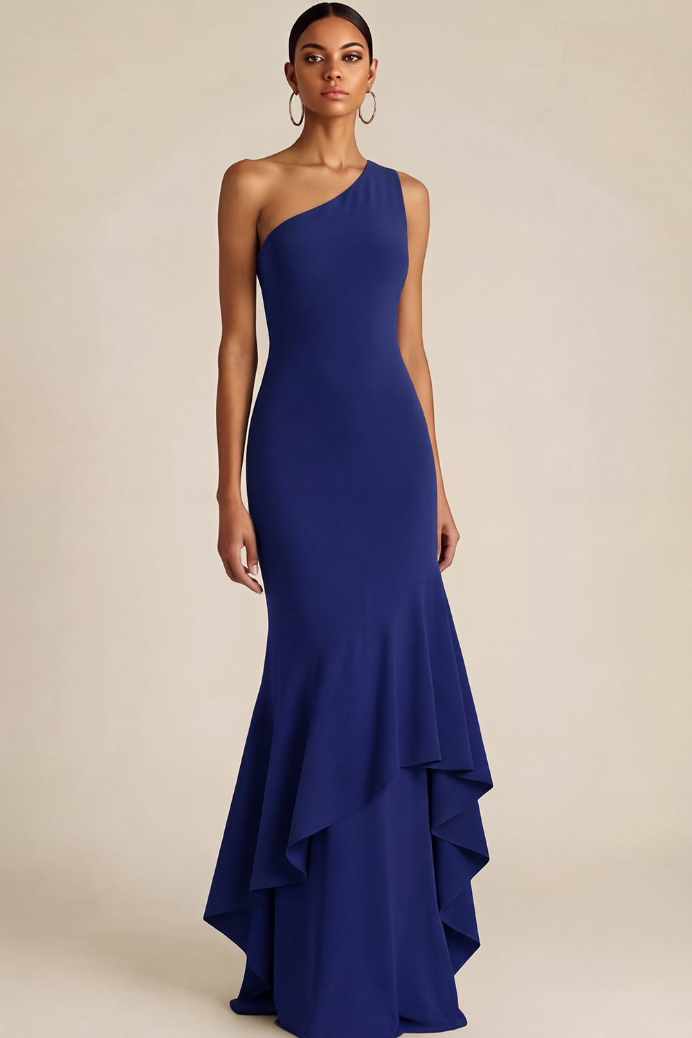 Olive Formal Dress Mermaid One Shoulder Maxi Dress with Ruffle 