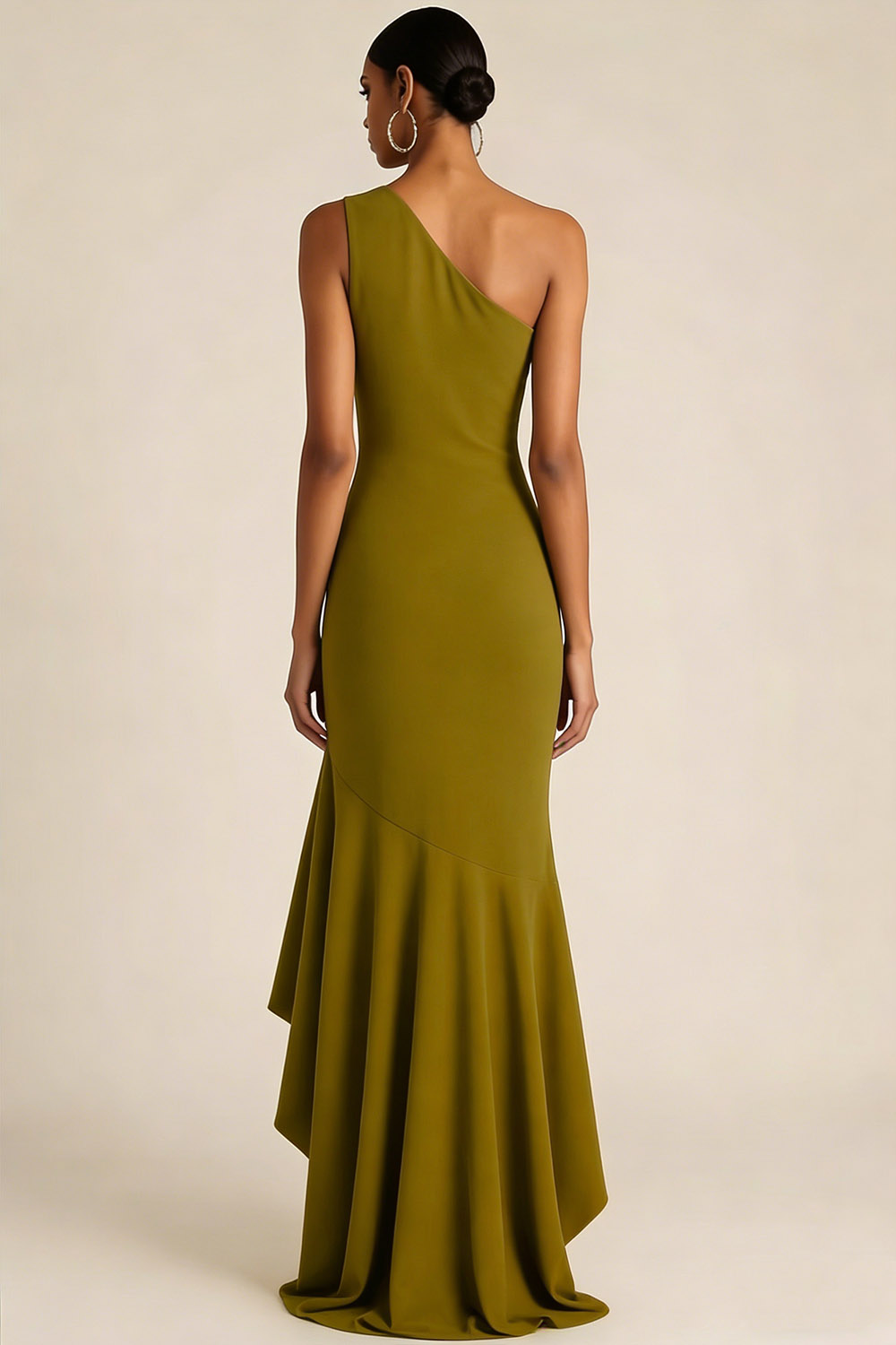 Olive Formal Dress Mermaid One Shoulder Maxi Dress with Ruffle 