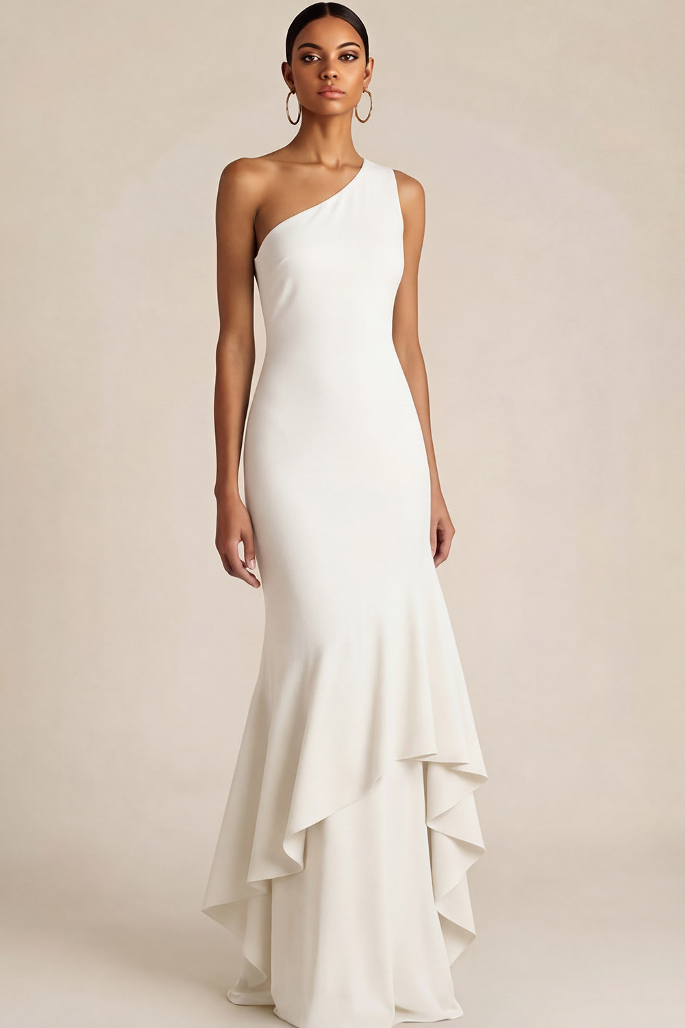 Olive Formal Dress Mermaid One Shoulder Maxi Dress with Ruffle