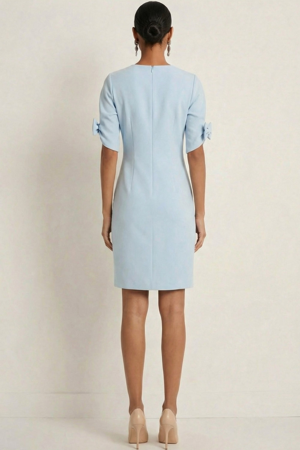 Sky Blue Formal Evening Dress Round Neck Short Sleeve Mini Dress