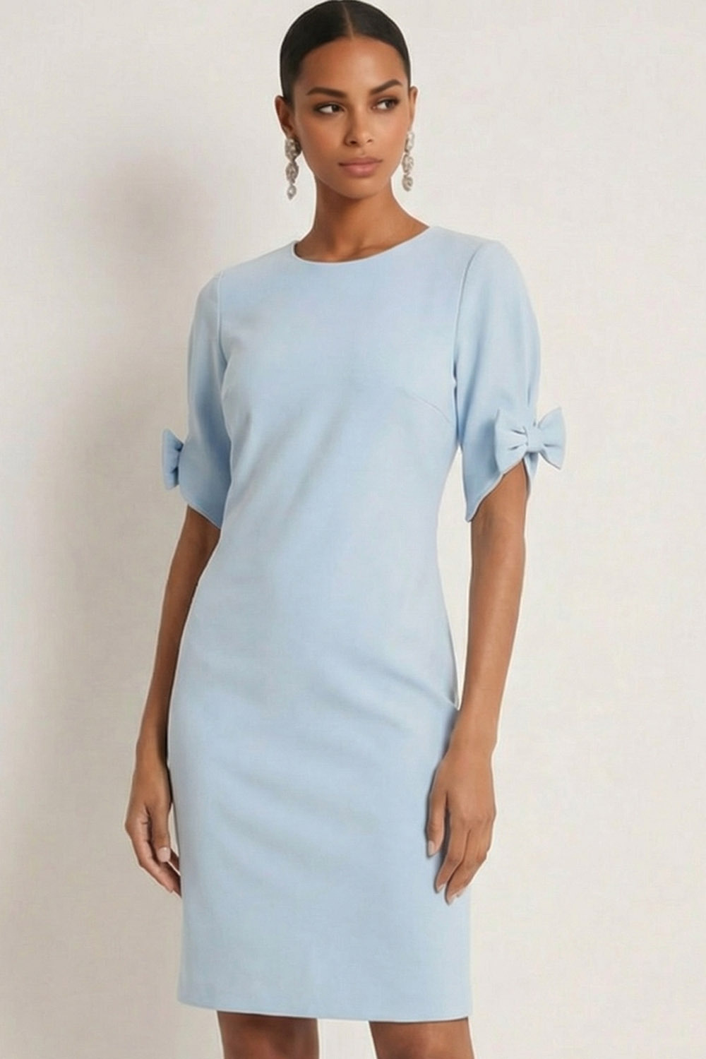 Sky Blue Formal Evening Dress Round Neck Short Sleeve Mini Dress