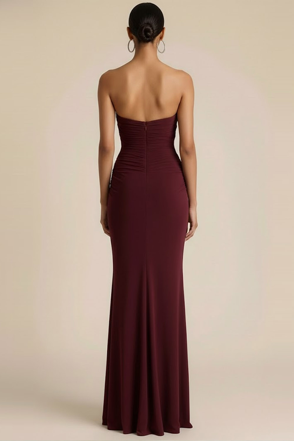 Burgundy Formal Evening Dress Mermaid Sweetheart Ruched Chiffon Maxi Dress 