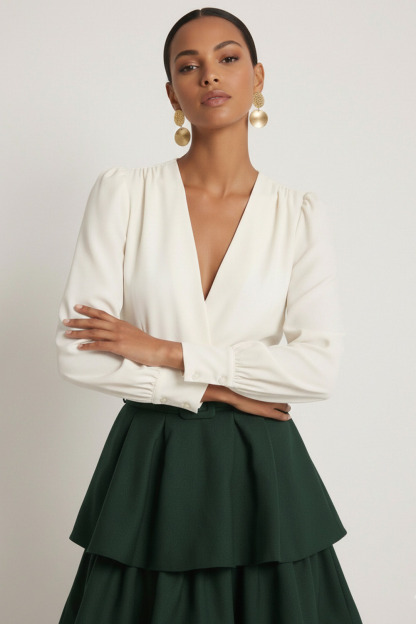 Dark Green Formal Evening Dress A-Line V-Neck Tiered Maxi Dress 