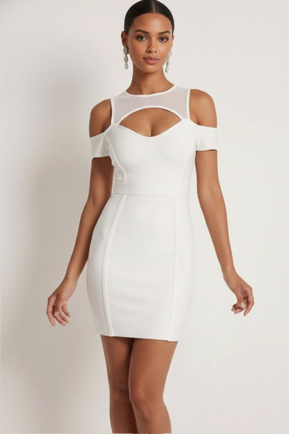 White Formal Evening Dress Bodycon Keyhole Cold Shoulder Mini Dress