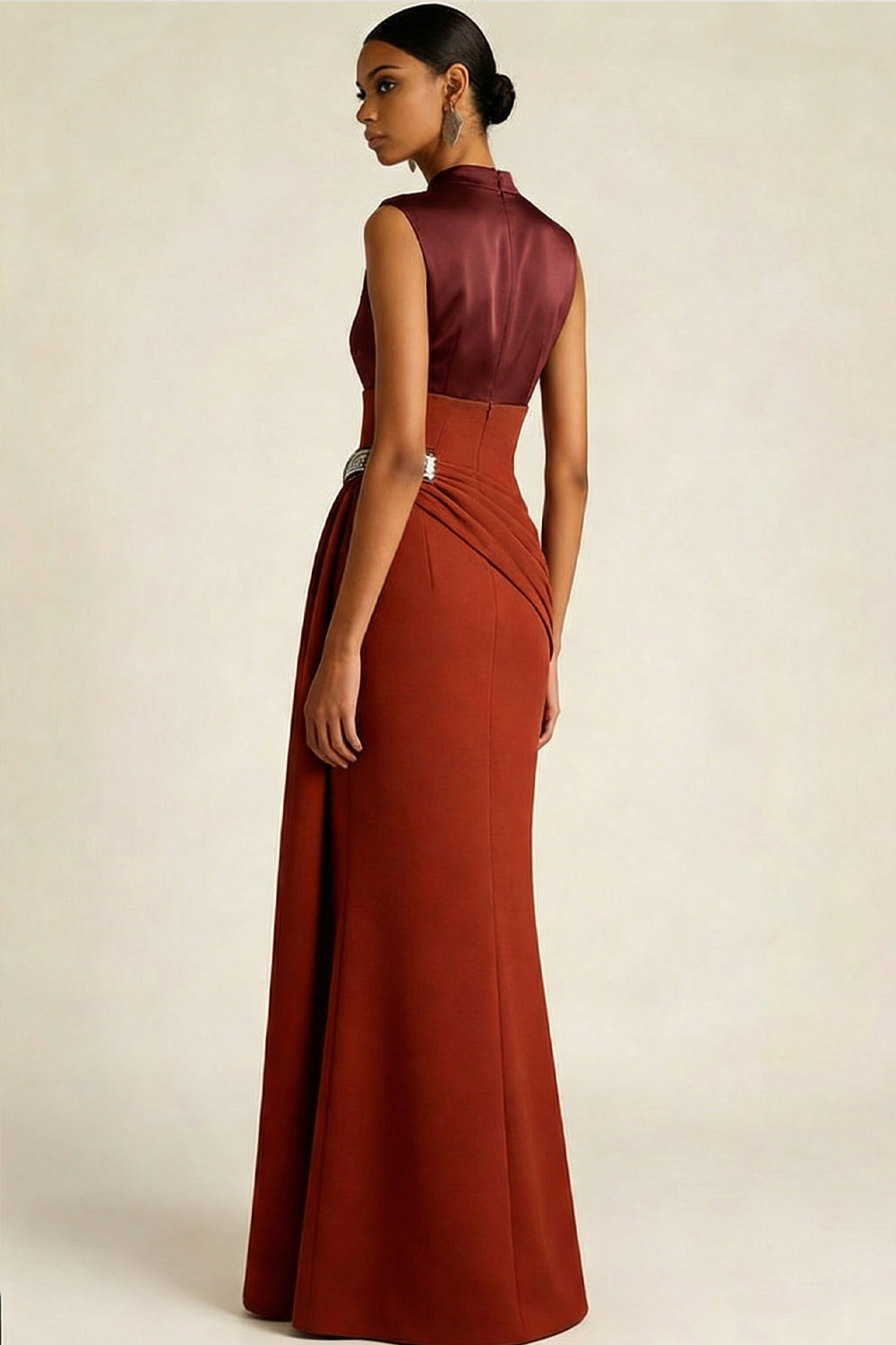Red Formal Evening Dress Sheath Round Neck Sleeveless Maxi Dress