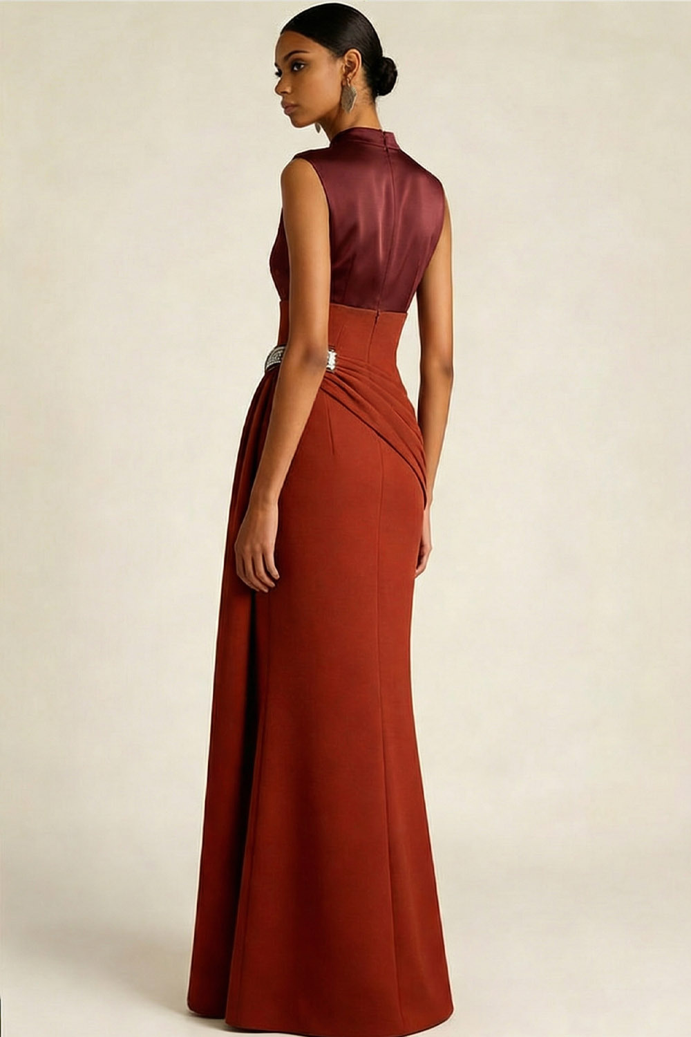 Red Formal Evening Dress Sheath Round Neck Sleeveless Maxi Dress