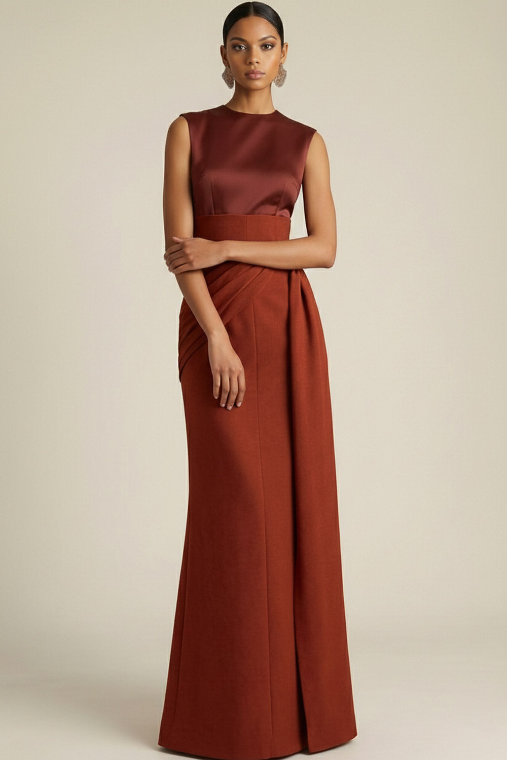 Red Formal Evening Dress Sheath Round Neck Sleeveless Maxi Dress