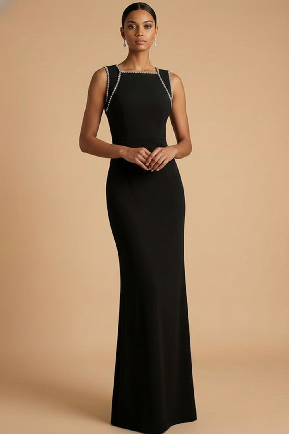Black Formal Evening Dress Square Neck Sleeveless Maxi Dress