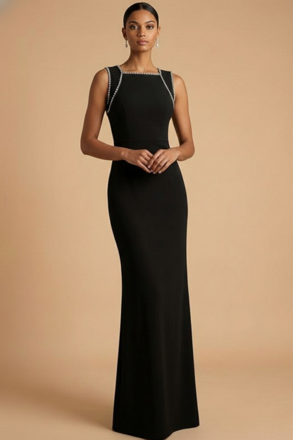 Black Formal Evening Dress Square Neck Sleeveless Maxi Dress