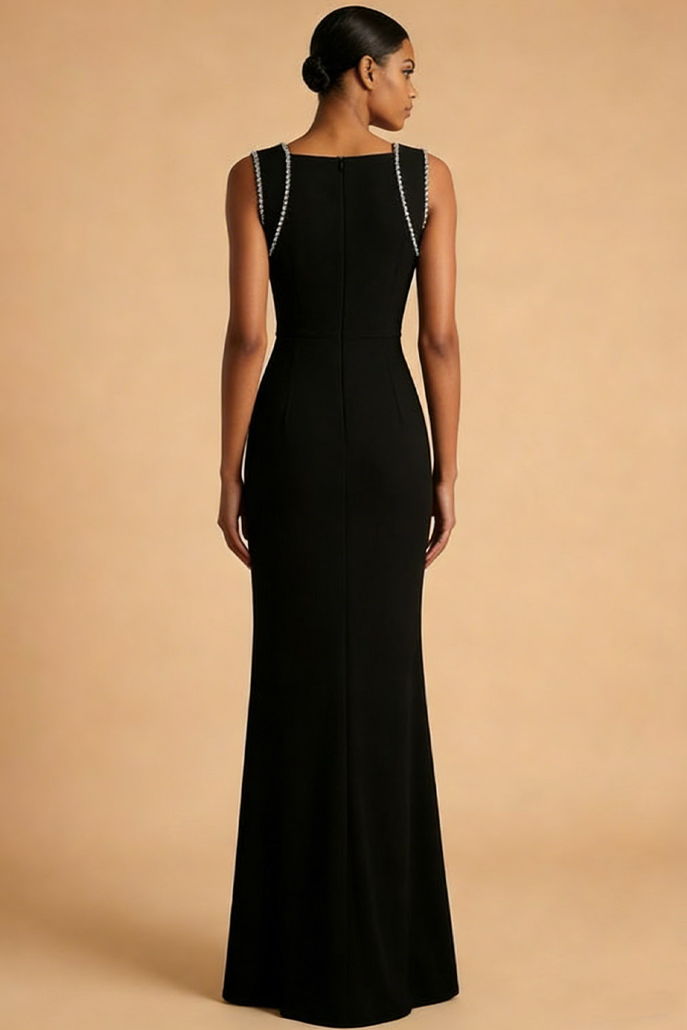 Black Formal Evening Dress Square Neck Sleeveless Maxi Dress