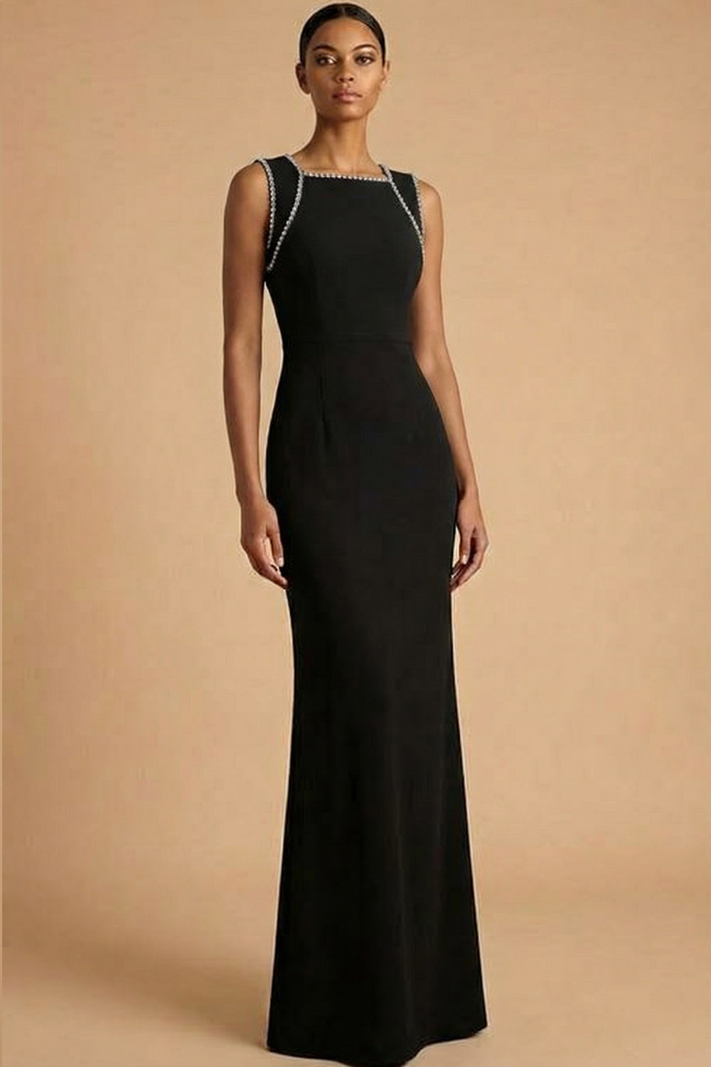 Black Formal Evening Dress Square Neck Sleeveless Maxi Dress